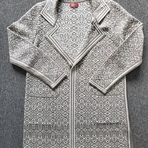 Oleana Long Cardigan In Ivory And Beige